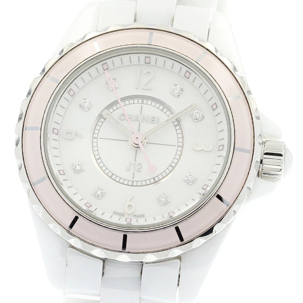 CHANEL J12 H4466 8P Diamond Soft Pink white Dial Quartz Ladies Watch_886666